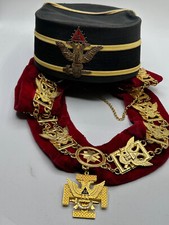 Vintage 32nd Degree Masonic Free Mason Hat and Chain Collar picture