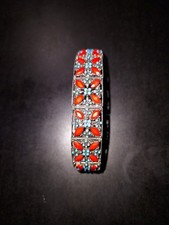 Vintage southwestern turquoise, red glass & silvertone metal panel bracelet picture