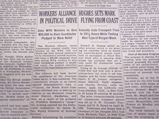 1938 AUGUST 21 NEW YORK TIMES - HUGHES SETS MARK FLYING FROM COAST - NT 707 picture