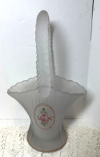1978 Westmoreland Glass Basket, Satin Glass, pink rose Pattern L. Hoenshell picture