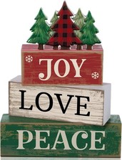 4 Pcs Christmas Table Decor Wooden Signs Joy Love Peace Tree Rustic Wood Blocks picture