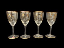 4 VTG ROMANIA GOLD TRIM SMALL WINE CORDIAL COCKTAIL GLASS GOLD LEAF DESIGN picture