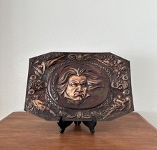 Vintage Beethoven Embossed Copper Relief Wall Plaque picture