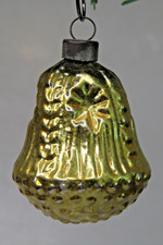 VTG Glass STAR Embossed Outdent Bumpy Gold BELL Christmas Ornament US of A picture