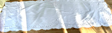 Vintage Blue and White Linen Damask Table Runner with Crochet Edges B386 picture