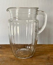 Vintage Ribbed Pressed Glass Pitcher – Clear, Mid-Century Style, Unmarked picture
