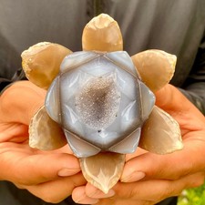 304G   Natural Banded Agate Hand-Carved Lotus Pendant Healing Crystal Ornam picture