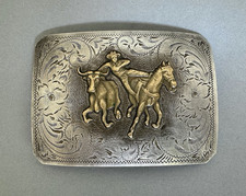 Diablo Vintage Solid Sterling Silver Cowboy Roper Belt Buckle 79.5 Grams picture