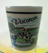 Wisconsin State Shot Cup Ceramic 2 oz Cows Farmer by Lipco Embossed B38 picture