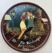 Wooden Souvenir Plate Buenos Aires Argentina Tango Dancers 1996 Wall Hanging picture
