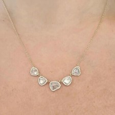 Dainty Diamond Minimalist Rose Cut Diamond Slice  Sterling Silver 925 Necklace picture