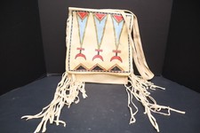 VTG Plains Indian Native American parfleche bag Painted tan leather purse Pouch* picture
