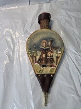Fireplace Bellows With Christmas Carolers Leather, Brass Wood Home Decor Clean picture