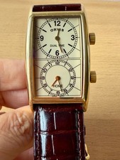 ORVIS DUAL TIME LARGE MEN’S GOLD TONE WATCH CROC BAND BRAND NEW FRESH BATTERY picture