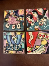 ANATOLY TUROV ARTIST  FOUR CERAMIC ART TILES 3 Signed by Artist Gambling NIB  picture