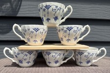 Myott Finlandia- 6 Coffee Tea Cups Vintage ENGLAND #21 Blue White Floral picture