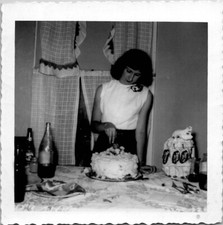 Voyeur Snapshot of Beautiful Young Woman and Birthday Cake 1950s Vintage Photo picture