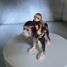 MONKEY WITH BABY ON BACK TRINKET BOX BY KEREN KOPAL, CRYSTALS, RARE picture