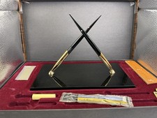 Vintage Sheaffer J15 Jet Crystal Desk Set Fountain Pen Ballpoint Black Gold NOS picture