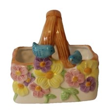 Teleflora Easter Basket Planter Blue Birds Floral Ceramic Thailand Vintage picture
