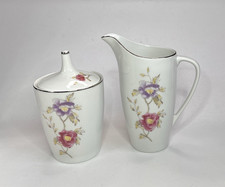 Vtg Louise (Smooth) Floral Motif Cmielow Porcelain Creamer & Lidded Sugar Bowl picture