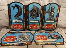 Vintage Schmidt Beer Signs Lot of 5 Foil Cardboard Sportsmen's Set Embossed 1973 picture