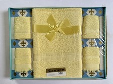 NOS Vintage Cannon Yellow Cotton Towel & Washcloth Set of 5 Made in USA picture
