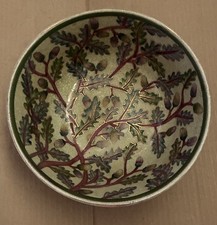 VTG Hand-Painted Chinese Crackle Bowl Floral Gold Red Green Holiday Christmas picture