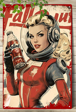 Retro Astronaut Girl -Fallout Theme-Nuke-Cola Metal Wall Sign 8x12 NEW picture