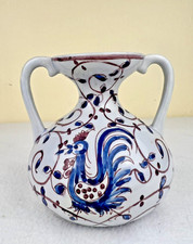 Vintage Outeiro Agueda Vase Hand Painted Rooster Portugal 4.25” Farmhouse Flaw picture