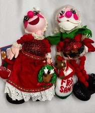 Antique Marionette Santa & Mrs Claus String Puppet Christmas Folk Art Vintage picture