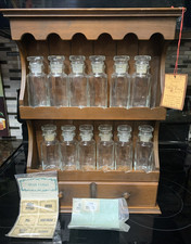 Three Mountaineers Pine Wood Spice Rack Jars & Labels Handcrafted Finish picture