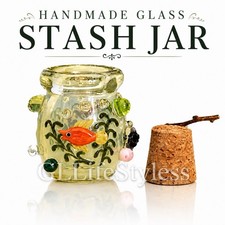 THICK Handblown Glass Marine Life Stash Jar Storage, Collectible Jars Cork Top picture