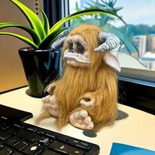 Brown Furry Monster Latex Doll Large Mouth Creepy Figurine Home Office Desk Deco picture