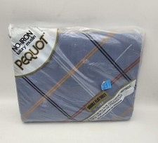 Pequot No Iron Vintage Luxury Muslin Doubl Flat Sheet Blue Spings Mills NIP picture