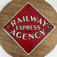 Vintage Railway Express Agency Porcelain Advertising Sign, Old & Authentic. picture