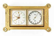 VINTAGE CASED 1940's SWISS ANGELUS DOUBLE DIAL 8 DAYS MOVEMENT GILT BRASS CLOCK picture
