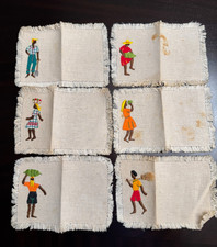 Vintage Jamaican Hand Embroidered Napkins, Set of 6, Fringed Edges picture