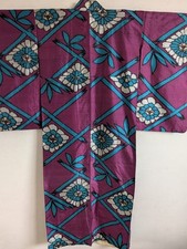 1930s 　Antique Japanese Meisen Silk Kimono, Bold Geometric Floral Pattern, 150 picture