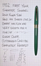 Sheaffer Snorkel 1952 First Year 14K Filler Tube 14K F/XF Nib Restored Excellent picture