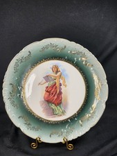 Antique Merkelsgrun Austria Muse of Wrinters Cabinet Portrait Plate Green 8.75
