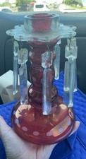 Antique Victorian Cranberry Glass Mantel Luster 1920s Candle Holder picture