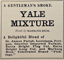 1893 Marburg Bros Yale Mixture  Print Ad - A Gentleman's Smoke Delightful Blend picture