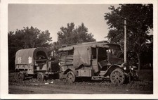 Vintage Real Photo Postcard Army Military Truck & Trailer Muddy Road RPPC picture