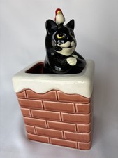 Vintage Dept 56 Christmas Rooftop Chimney Music Box w Animated Up Down Kitty Cat picture