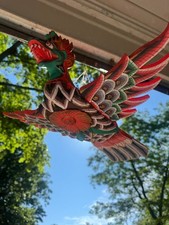 Balinese Dragon Handmade Painted Wooden Flying GREEN RED Hanging Folk Art Decor picture