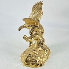 Vintage gold American Bald Eagle Perched On A Tree Branch desk tabletop decor picture