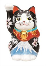 Nakamaru Kutani Ware No. 4 Maneki-Neko (Beckoning Cat) - White Mt. Fuji K9-1586_ picture