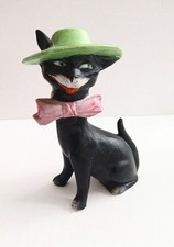 VINTAGE 1930-40S EVIL FACE BLACK CAT PORCELAIN FIGURINE HALLOWEEN ALLEY CAT  picture