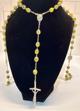 Vintage Pope Paul VI Rosary Green Glass Beads Vatican Rome Catholic Medals picture